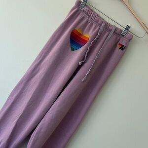 Aviator Nation Mauve Sweatpants with Rainbow Heart, XS